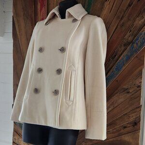 J. Crew Wool ivory/cream double breasted pea coat Sz XS pockets